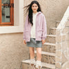 Coat Women Imitation Lamb Wool Polar Fleece Double-Sided Wear Loose Winter Contrast Color Simple Hooded Jacket