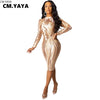Women Fall Winter Long Sleeve O Neck Bodycon Sequined Sexy Night Club Party Bandage Midi Dresses Vestidos CY8201