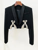 High Street Designer Runway Suit Set Women's Diamonds Beaded Short Blazer Skirt Suit