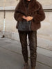 Solid Brown Fluffy Fur Jacket Women's Casual Lapel Loose Long Sleeves Thicken Warm Short Coat Winter Lady Commute Wear