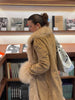 Elegant Solid Faux Fur Spliced Coat Women Lapel Long Sleeve Tassel Plush Outerwear Fall Winter Warm Streetwear