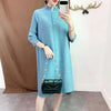 Women Pleated Single Breasted Dress Stand Theree Quarter Sleeve Tide Spring 2F0095