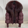 Puffer Coat Women Knit Sleeve Real Fur Coat Winter Large Real Raccoon Fur White Duck Down Jacket Oversized Feather Parka