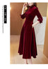 Wine Red Golden Velvet Dress Women Spring Autumn Long Sleeved Long Dresses Female Temperament Evening Party Dress Mujer Vestidos