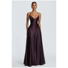 Solid Color Satin Bustier Women Maxi Dress Yellow Spaghetti Strap V Neck Waist-cinching Dresses Party Vestidos