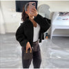 Women Solid Cropped Zip‑Up Knit Jacket Stand Collar Zipper Long Sleeve Loose Short Sweater Autumn Casual Commute Outerwear