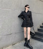 Houzhou Black Shirt Dress Women Elegant Vintage Long Sleeve Dresses Sexy Gothic Pleated Streetwear Turn-down Collar Casual Robe