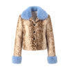Women Chic Cropped Leopard Faux Fur Coat Contrast Black Fur Collar Cuff Button Short Furry Coats Lady Winter Chic Streetwear