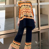 Blue Green Tie-Dye Print Women's Two-piece Set Three-quarter Sleeves A-line Top Wide Leg Pants Spring 2DB7115