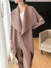Pleated Long Trench Thin Temperament Solid Color Big Lapel Open Stitch Coat Female Coat Autumn 2C785