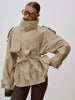 Stand Collar Lace Up Trench Chic Coat Women Long Sleeves Single Breasted Short Windbreaker Spring Daily Street Lady Jacket