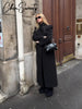 Elegant Women's Woolen Coat Black Single-Button Stand Collar Slim Lady Long Coats Autumn Winter Chic Female Streetwear