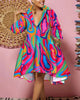 Women Sexy Printed Shirt Dresses Chic V Neck Loose Long Sleeve Dress Causal Vacation Female Mini Vestidos Robe Clothing