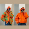 Vintage Reversible Spotted Print Cotton Coat Women Chic Hooded Drawstring Stand Collar Female Coat Winter Lady Outerwear