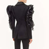 Spliced Mesh Ruffles Casual Blazer For Women Lapel Long Sleeve Tide Loose Fit Jacket Spring Autumn A165