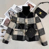 Thicken Small Fragrant Style Jacket for Women Plaid Woolen Short Coat Autumn Winter Lady Single Breasted Young Neck Jackets