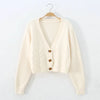 V Neck Cropped Cardigan Women Long Sleeve Twist Knitted Sweater Coats Autumn Winter Keep Warm Korean Cardigan