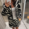 Women Zebra Print 2 Piece Set Round Neck Cropped Jacket Mini Skirt Set All Matching Suit Female Autumn Street Office Outfit