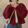 Autumn Winter Short Knitting Cardigan Women Solid Color Long Sleeve Round Neck Sweater Jacket Casual Zipper Sweater Coats