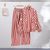 Vertical Stripe Two Piece Outfit Stand Collar Zip Up Jacket Elastic Waist Wide Leg Pants Loose Women Casual High Street Set