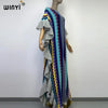Knitting Rainbow Printing Comfort Warm Winter Holiday Dress Elegant Africa Women Boho Party Long Dress