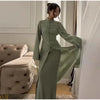 Spring Women Dress Set Minimalist Stand Collar Knot Button Slit Hem Long Dresses All-match Skirts Lady Street Gown