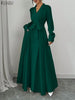 Women Maxi Dresses Elegant Lapel Neck Long Sleeve Fitted Waist Belted Wrapped Long Dress Commuting Woman Clothes