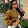 Elegant Full Sleeve Short Jacket Women Chic Zipper O-neck Shoulder-padded Blazer Coat Female Solid Coats Lady