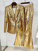 High Street Designer Runway Suit Set Women's Single Button Sequined Blazer Jacket Flare Pants Set 2pcs