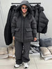 In stock Polka Dot Hooded Puffer Coat Drawstring Hem Zip‑Up Winter Women Warm Pants Set Glam Causal Lady Cotton‑Padded Suit