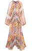 Women's Casual Loose Series Printed Long Sleeve Dress Colorful Abstract Print Chiffon Maxi Dress Long Sleeve Dress Elegant Vmlr