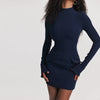 Dark Blue Two Pocket Sexy Mini Dress For Women Autumn Winter Long Sleeve Bodycon Club Party Dress Elegant