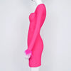 Black Bustier Sexy Long Sleeves Dress Bandage Women Winter Rose Pink Feathers Mini Square Tight Elastic Vestidos