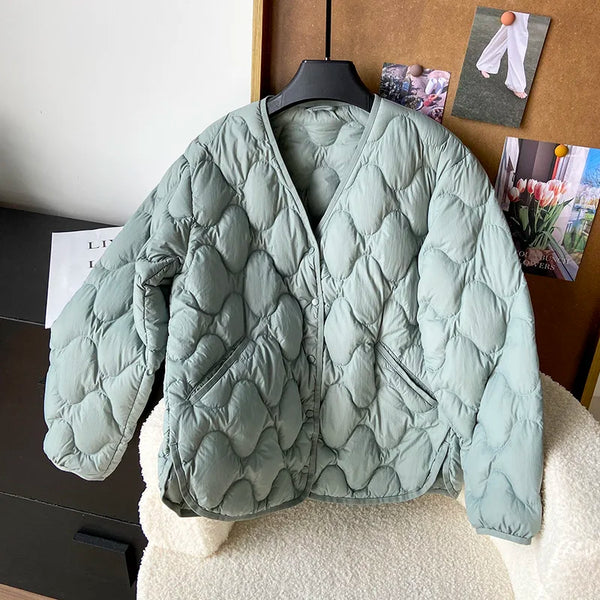 Lagabogy Autumn Winter Warm Puffer Coat Women Light Thin 90%White Duck Down Jacket Female Short Single Breasted Outwear