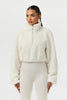 Women Cropped Teddy Fleece Jacket Half Zip High Neck Long Cuff Sleeve Loose Casual Autumn Winter Fuzzy Warm Outerwear