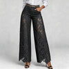 American Lace Hollow Out Elegant High Waist Wide Leg Straight Tube Harajuku Retro Flared Pants High Street Women's Jeans