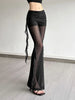 Aesthetic Sexy See Through Pants Women Dark Gothic Streetwear Vintage Coquette Grunge Ruffle Patchwork Flare Pants Femme