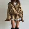 Retro Drew-string Jackets Women's Loose Full Sleeves Buttons Zipper Pockets Lapel Coats Ladies Autumn Solid Outwear