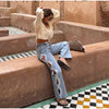 Y2K Women's Diamond Star Blue Jeans High Waist Pockets Zipper Wide Leg Denim Pant Summer Autumn Lady Street All-match Pants
