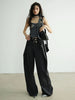 High Elastic Waist Black Pleated Ruffles Long Wide Leg Pants Trousers Women Tide Spring Autumn 1DH8255