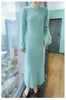 Women' 100%Pure Mink Cashmere Dress Stand-Up Collar Buckle Slim Knit Long Skirt High Waist Over The Knee Bottoming Dress