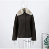 Autumn Winter Fur Lapel Woolen Jacket For Women Brown Elegant Long Sleeve Single Breasted Coats Lady Chic Street Outerwear