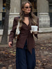 Elegant V-Neck Women's Blazer Full Sleeve Slim Single-Breasted Lady Coats With Streamer Spring Chic Female Streetwea