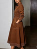 Krisstargirls Autumn Button Down Lapel Brown Shirt Maxi Dress Woman Spring Pockets Women A-line Long Dresses Belt