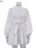 Elegant White Cotton Women's Dress Casual Ruffled Collar Long Sleeve Single Breasted Dresses Lace-Up Mini Dresses
