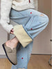 Winter Y2k Pants For Women American Embroidered Flared Jeans Thick Fleece Lined High Waist Loose Fit Denim Trousers