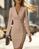 Spring and Autumn Women's Long Sleeve Dress High Waist Slim V-neck Office Elegant Hip Mini Short Skirt