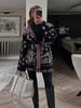 Jacquard Fringe Belted Wrap Knit Cardigan Lapel All Over Pattern Raw Fringe Autumn Winter Commute Lady Women Casual Coat