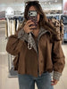 Brown Stand Collar Short Jacket Classic Plaid Contrast Cuff Oversized Casual Coat Autumn Lady Daily Street Outerwear