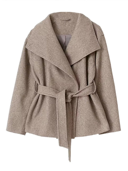 Elegant Women's Overcoat Stand Collar Full Sleeve Belt Lace Up Solid Female Overcoat Autumn Commute Lady Outwears